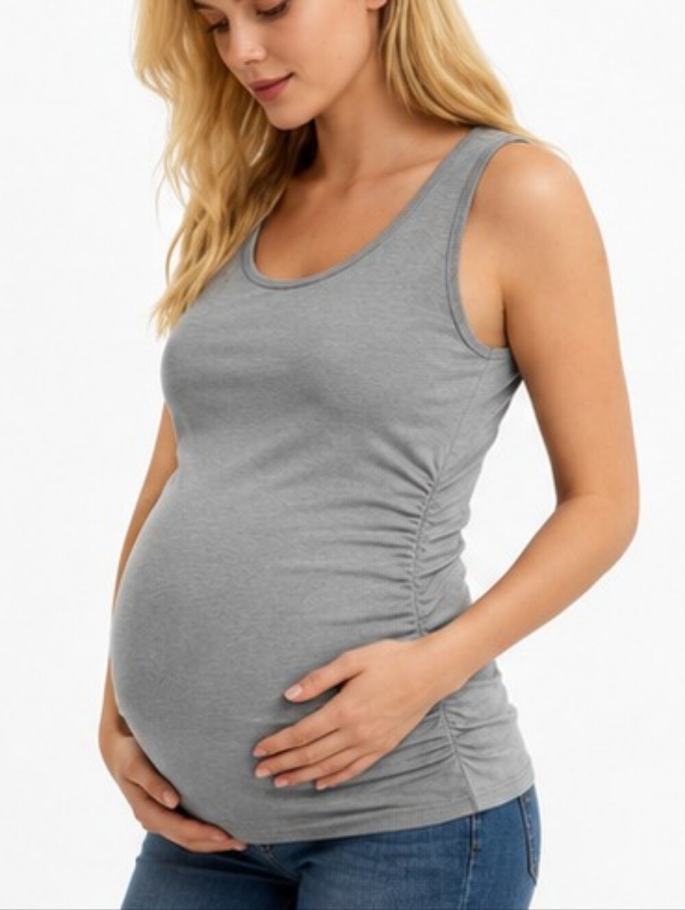 Maternity Women's Light Gray Ruched Side Tank Top